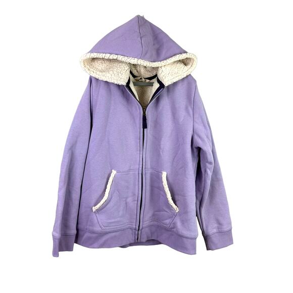 Lands' End Purple Sherpa Lined Hoodie Sweatshirt Jacket Full Zip Up Girls 14 - Picture 1 of 12